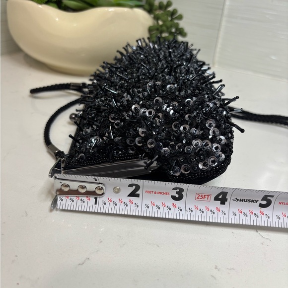 Vintage Lancôme Black Beaded Evening Bag Sequin Clutch Braided Strap Formal - Picture 5 of 10